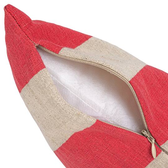 Hello Honey® 20" Red & Natural Cotton & Linen Striped Pillow